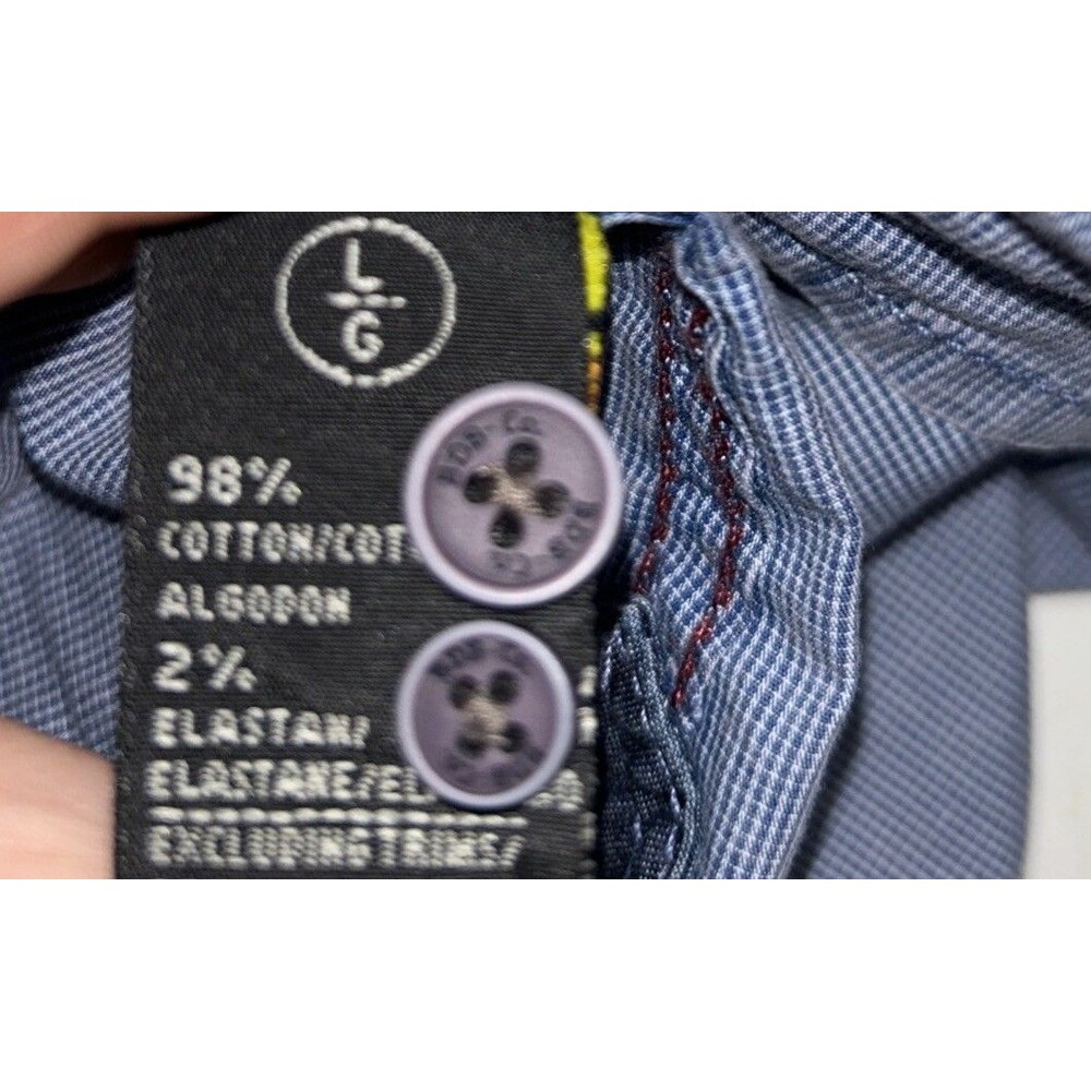 Buffalo David Bitton Mens L Blue Tiny Checks Denim Accents LS Slim Fit - Picture 8 of 9